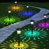 Beau Jardin 8 Pack Colored Decorative Solar Pathway Lights With 7 Color Changing Garden Stake Glass Metal Stainless Steel Waterproof Solar Powered Landscape Lights Lighting Black Bg293