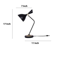 Benjara 17 Inches Metal Frame Desk Lamp With Round Shade, Black