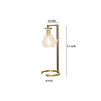 Benjara 18 Inches Metal Frame Table Lamp With Glass Shade, Gold