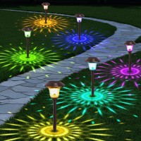 Beau Jardin 8 Pack Colored Decorative Solar Pathway Lights With 7 Color Changing Garden Stake Glass Metal Stainless Steel Waterproof Solar Powered Landscape Lights Lighting Bronze Bg292