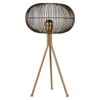 Benjara Metal Cage Design Sphere Table Lamp With Tripod Base, Black And Gold