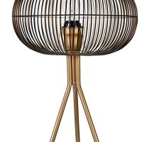 Benjara Metal Cage Design Sphere Table Lamp With Tripod Base, Black And Gold