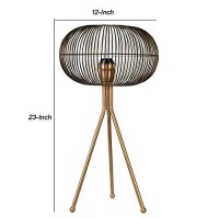 Benjara Metal Cage Design Sphere Table Lamp With Tripod Base, Black And Gold