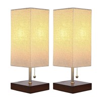 Benjara 14 Inches Wooden Frame Table Lamp With Chain Pull Switch, Set Of 2, Brown