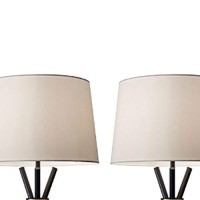 Benjara Metal Table Lamp With Tripod Base, Set Of 2, Whiteblack