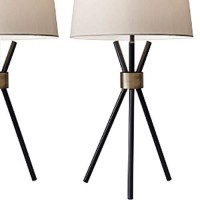 Benjara Metal Table Lamp With Tripod Base, Set Of 2, Whiteblack