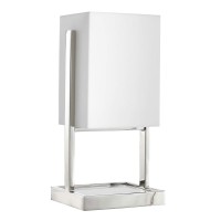 Benjara Rectangular Shade Metal Table Lamp With Marble Base, Silver And White