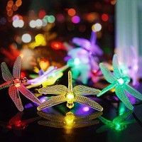 Dragonfly Solar String Lights, 30Led 21Ft 8 Modes Outdoor Waterproof Crystal Dragonfly Fairy Lighting For Christmas Trees, Garden, Patio, Fence, Wedding, Party And Holiday Decorations - Multi Color