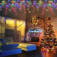 Jmexsuss Icicle Christmas Lights Outdoor 400 Led 38.8Ft, Plug In Multicolor Icicle Lights With 8 Modes Connectable Christmas Icicle Lights For House Outdoor Indoor Patio Fireplace Christmas Decor