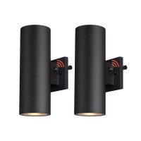 Mirrea Modern Outdoor Porch Light Patio Light In 2 Lights Dusk To Dawn Photocell Sensor With Matte Black Aluminum Cylinder And Tempered Glass Cover Waterproof Wall Sconce 2 Pack