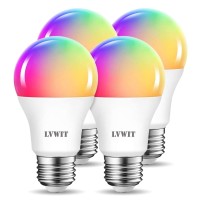 Lvwit Smart Light Bulbs Alexa, A19 60W Equivalent, E26 Smart Led, Work With Google Assistant, Smart Life App, Tuya App, Rgb Color Changing Bulb (8.5W), No Hub Required, 4-Pack