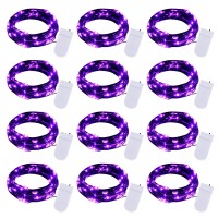 Halloween Purple Fairy String Lights: 12 Pack 7 Ft 20 Led Battery Operated Firefly Lights On Black Wire Starry Moon Lights For Diy Party Bedroom Patio