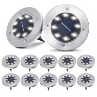 Pozzolanas Solar Ground Lights 12 Packs, 8 Led Solar Garden Lights, Outdoor Solar Disk Lights Outdoor In-Ground Landscape Lights For Pathway Yard Walkway Patio Lawn Path (Cool White)