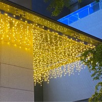 Zimingu Icicle Dripping Lights, 13Ft 144 Leds 8 Modes Christmas Connectable Twinkle Window Curtain Fairy Waterfall Diwali Ceiling String Lights For Outdoor Indoor Decorations (Warm White, 4X0.6M)