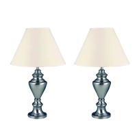 Benjara Metal And Fabric Table Lamp, Set Of 2, Silver And Beige