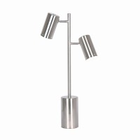 26 Inches Dual Light Metal Frame Table Lamp With Cylindrical Shade Silver