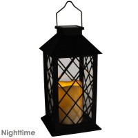 Sunnydaze Concord 11-Inch Solar Led Decorative Candle Lantern - Tabletop/Hanging Light - Set Of 2 - Black