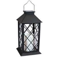 Sunnydaze Concord 11-Inch Solar Led Decorative Candle Lantern -Tabletop/Hanging Light - Black