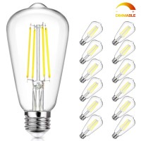 Lakumu Dimmable Vintage Led Edison Bulbs Equivalent 60W Incandescent, 7W Daylight White 5000K St58 Antique Led Filament Bulbs With E26 Medium Socket, Super Brightness 850Lm, Clear Glass, 12 Packs