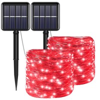 Yaozhou Red Solar Christmas String Lights Outdoor Waterproof Decorations 100 Led(2 Pack) 8 Modes Copper String Lights Fairy Lights For Valentine'S Day, Garden, Patio, Fence, Balcony