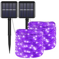 Solar Christmas Halloween String Lights Purple Outdoor Waterproof 100 Led2 Pack 8 Modes Copper String Lights Fairy Lights For