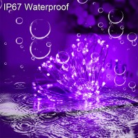 Solar Christmas Halloween String Lights Purple Outdoor Waterproof 100 Led2 Pack 8 Modes Copper String Lights Fairy Lights For