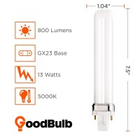 Goodbulb 13 Watt Cfl Light Bulbs | 2 Pin Gx23 Base 5000K Daylight | 13W High Output 800 Lumens | Single Tube Compact Fluorescent Light Bulbs Plug-In | 10 Pack