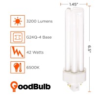 Goodbulb 42 Watt Cfl Light Bulbs | 4 Pin Gx24Q-4 Base 6500K Full Spectrum | 42W High Output 3200 Lumens | Triple Tube Compact Fluorescent Light Bulbs Plug-In | 10 Pack