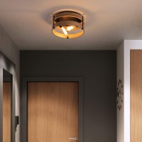 Modern Farmhouse Flush Mount Light Fixture Twolight Metal And Wood Round Drum Rustic Flush Mount Ceiling Light For Hallway Bedr