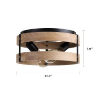 Modern Farmhouse Flush Mount Light Fixture Twolight Metal And Wood Round Drum Rustic Flush Mount Ceiling Light For Hallway Bedr