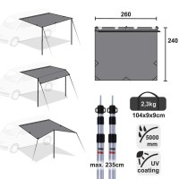 yourGEAR Motorhome Tarp 260x240 Canopy with Installation Poles for Caravan Bus Van Waterproof Car 5000mm