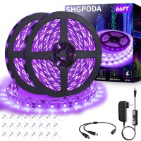 Shgpoda 66Ft/20M Led Black Light Strip Kit,1200 Units Lamp Beads, 385Nm-400Nm,12V Flexible Blacklight Fixtures,20M Led Ribbon,Non-Waterproof For Indoor, Birthday, Dark Party, Halloween, Christmas