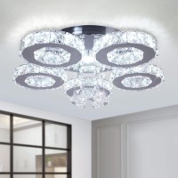 Diisunbihuo Modern Big Crystal Ceiling Light Led Chandelier Five Ring Pendant Light For Dinning Room Bedroom Kitchen