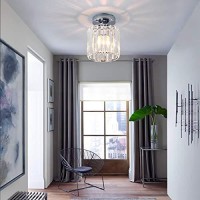 Frixchur Small Chandelier Crystal Ceiling Light Semi Flush Mount Ceiling Lighting Fixture Modern Crystal Ceiling Light For Hallway Kitchen Island Dining Room Bedroom E26 Base Chrome