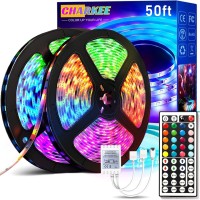 Charkee Led Lights For Bedroom 50 Ft, Color Changing Led Strip Lights With 44-Key Remote, 12 Volt Rgb Smd5050 Tape Lights For Bedroom, Room Decor, Indoor,Ig,Tiktok,Diy(44Key Remote+25Ftx2)