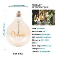 New Lights Decorative Light Bulb E26 Led Filament Bulb, G125 Vintage Globe Edison Bulb Letter Bulb, Dimmable, 4W(40W Equivalent), 2200K Warm White, Amber Glass (Dream, 4W / Warm White)