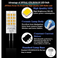 Jsvsal 2-Pack,Dimmable Gy6.35 Led Bulb, T4 Jc Type Gy6.35/G6.35 Bi-Pin Base,Ac/Dc 12V Natural White 4000K,6W Equivalent To 50-65W G6.35/Gy6.35 Halogen/Xenon/Incandescent Replacement Bulb