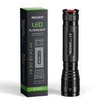 Rechoo High-Powered Led Flashlight S2000, Upgraded Powerful 2000 High Lumens Flashlights With 3 Modes, Zoomable, Water Resistant Flash Light For Camping, Outdoor, Emergency, Hiking