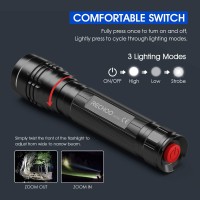 Rechoo High-Powered Led Flashlight S2000, Upgraded Powerful 2000 High Lumens Flashlights With 3 Modes, Zoomable, Water Resistant Flash Light For Camping, Outdoor, Emergency, Hiking