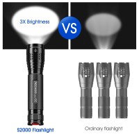 Rechoo High-Powered Led Flashlight S2000, Upgraded Powerful 2000 High Lumens Flashlights With 3 Modes, Zoomable, Water Resistant Flash Light For Camping, Outdoor, Emergency, Hiking