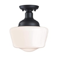 Westinghouse Lighting 6578300 Scholar 9 Inch Vintage One-Light Semi-Flush Mount Outdoor Ceiling Light Fixture Textured Black Finish, White Opal Glass