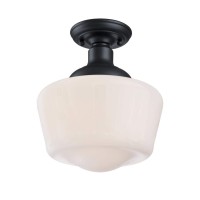 Westinghouse Lighting 6578300 Scholar 9 Inch Vintage One-Light Semi-Flush Mount Outdoor Ceiling Light Fixture Textured Black Finish, White Opal Glass