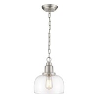 Eapudun Modern Farmhouse Pendant Light, 1-Light Industrial Hanging Light Fixture 9.3-Inch, Brushed Nickel Finish With Clear Glass Shade, Pda1127-Bnk