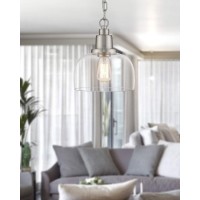 Eapudun Modern Farmhouse Pendant Light, 1-Light Industrial Hanging Light Fixture 9.3-Inch, Brushed Nickel Finish With Clear Glass Shade, Pda1127-Bnk