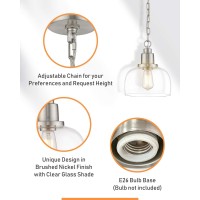 Eapudun Modern Farmhouse Pendant Light, 1-Light Industrial Hanging Light Fixture 9.3-Inch, Brushed Nickel Finish With Clear Glass Shade, Pda1127-Bnk