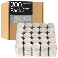 Homelights Tealight Candles - 4 Hours - Giant 100,200,300 Bulk Packs - White Unscented European Votive Smokeless Tea Lights For Shabbat, Weddings, Christmas, Home Decorative - 200 Pack