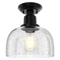 Eapudun Semi Flush Mount Ceiling Light Modern Light Fixture With Seeded Bubble Glass Shade Oil Rubbed Bronze Finish For Hallwa