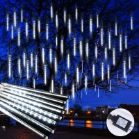 Meteor Shower Lights Outdoor, 16 Inches 10 Tubes 360 Led Snowfall Lights, Waterproof Meteor Christmas Lights Outdoor, Hanging Falling Rain Lights For Tree Bushes Holiday Christmas Decoration, White