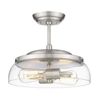 Eapudun Semi Flush Mount Ceiling Light 2Light Modern Light Fixture With Clear Glass Shade Brushed Nickel Finish For Hallway C