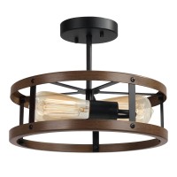 Eapudun Farmhouse Ceiling Light, 13? Imitation Wooden Semi Flush Mount Ceiling Light Fixture, Retro 2-Light Ceiling Lamp For Hallway Entryway Bedroom Kitchen Dining Room Sma1139-Fbdt